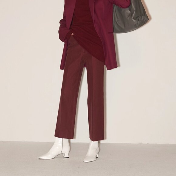 CHICJOC Burgundy Tailored Cotton Pants – Size 38 - Picture 2 of 16